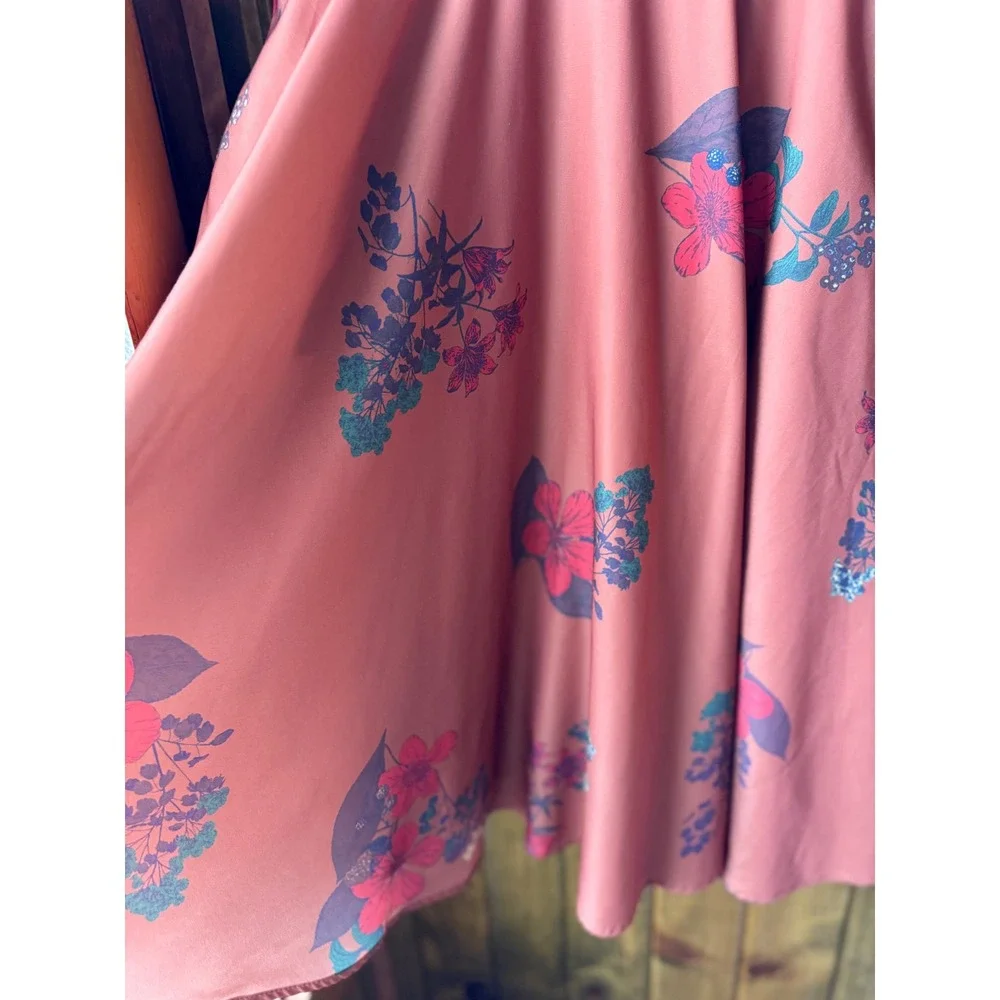Modcloth Floral Midi Skirt Orange Brown  botanical Womens size Small boho‎ - Picture 3 of 4